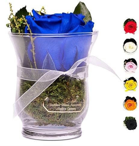 Rosen-Te-Amo | regalo festa della Mamma | rosa stabilizzata vera profumata blu in vaso per fiori in vetro | scatola regalo dal design raffinato || Composizioni artigianali rosa eterna| regalo donna