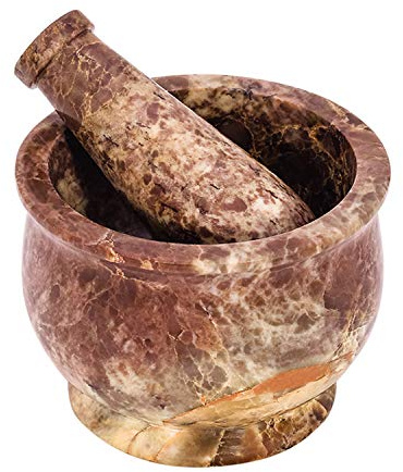 Divit Shilp Mortar and Pestle, Made of Heavy Duty Polished Hard Stone, Natural Stone Grinder For Spices, Pastes, Herbs, Seasoning etc. (White and Grey Marble)