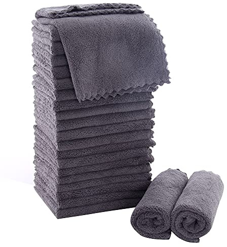 MOONQUEEN Ultra Soft Premium Washcloths Set - 12 x 12 inches - 24 Pack - Quick Drying - Highly Absorbent Coral Velvet Bathroom Wash Clothes - Use as Bath, Spa, Facial, Fingertip Towel (Grey)
