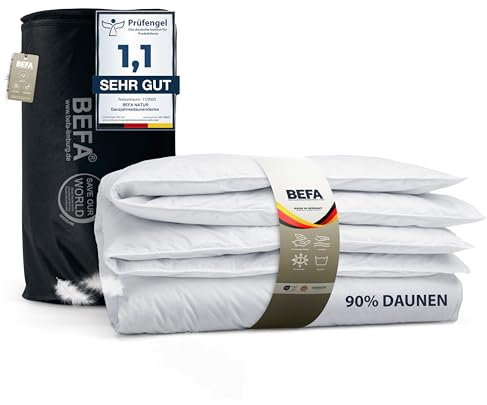 BEFA NATUR Daunendecke Sommer 135x200 cm | 90% Daunen & 10% Federn | 250g Füllgewicht | Allergiker geeignet (NOMITE) | Tierwohl Zertifiziert (DOWNPASS) | Oeko-TEX Klasse 1 | Made in Germany
