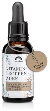 Herbaland® Vitamin D3 K2 Tropfen hochdosiert (30ml) | ADEK | Nur 2 D3K2 Tropfen täglich | Mit Vitamin A, Vitamin D3, Vitamin E & Vitamin K2 | Laborgeprüft aus Deutschland, entwickelt mit Apothekern