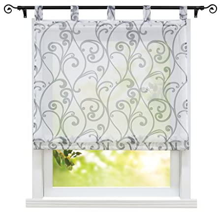 ESLIR Raffrollo mit Schlaufen Küchengardinen modern Raffgardine Voile Gardinen Modern Schlaufenrollo Transparent Vorhang Küchenfenster Schwarz BxH 140x140cm 1 Stück