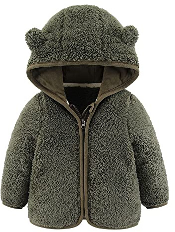 Chaqueta con Capucha de Forro Polar para Bebés Niños y Niñas con Orejas, ANBigo Cálido de Oso de Cartoon para Niños, Cierre de Cremallera 0-24 Meses