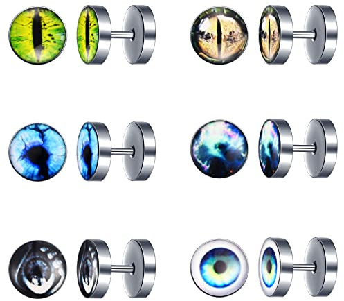 Feilok 6 Pairs Stainless Steel Mens Small Hoop Earrings Ear Piercing Screw Jewelry Barbell Studs Non Pierced Male Earrings Studs Hoop Ear Plugs Huggie Stud Earrings