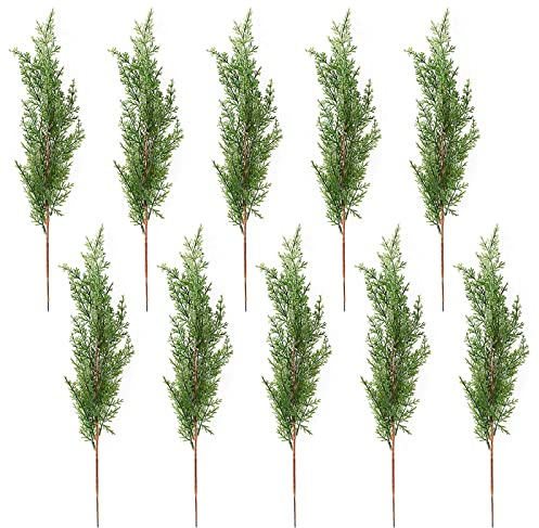 LUZLED 10Pcs Artificial Cypress Branches, 16.5 Inches Long Faux Pine Cypress Stems Picks, Simulation Pine and Cypress Leaves Decorative Branches for Home Decoration