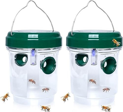 Drosophila trampa LED para moscas avispas y mosquitos Solar LED Fly Traps Outdoor Wasp para Abejas Chaquetas Amarillas 2 Pack (Green-2pc)
