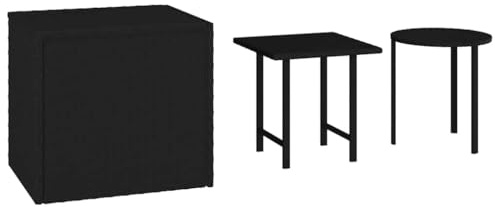 vidaXL Beistelltisch 3 STK., Tisch Set mit 1 Hocker 1 quadratischem Tisch 1 rundem Tisch, Couchtisch mit Stahlrahmen, Outdoor Tisch Sofatisch Gartentisch, Schwarz Poly Rattan