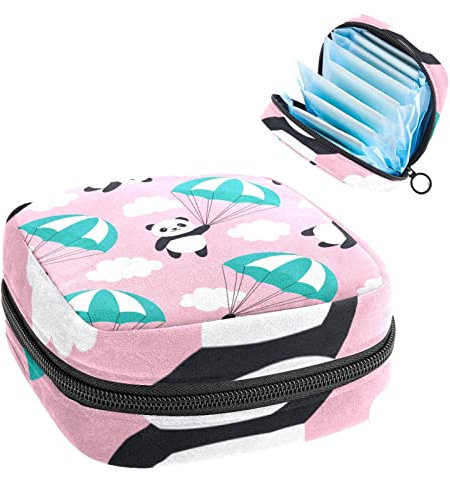 Panda Pink Fallschirm, Perioden-Tasche, tragbar, Tampon-Aufbewahrungstasche, Tampon-Halter für Geldbörse, femininer Produkt-Organizer, Mehrfarbig, 4.7x6.6x6.6 in/12x17x17 cm
