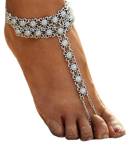 Handcess Vintage-Fußkettchen, Silber, Fußkettchen, Strand, Barfuß, Sandalen, Fußschmuck für Damen und Mädchen