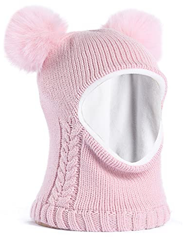 FURTALK Kleinkind Baby SchalMütze warm gefüttert Kinder Strickmütze Pom Pom Wintermütze für Jungen und Mädchen