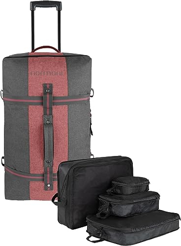 normani Reisetasche 125 L Reisetrolley mit Rollen mit 4 Kleidertaschen Dunkelgrau/Rot 125 L