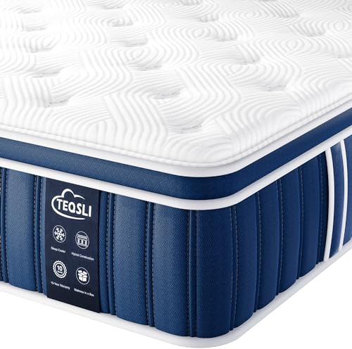 TeQsli 3FT Single Mattress, 10.6 Inch Memory Foam Sprung Hybrid Mattress 9-Zone Orthopedic for Pressure Relief & Edge Support - Medium Firm with Skin-Friendly Fabric 90x190x27cm