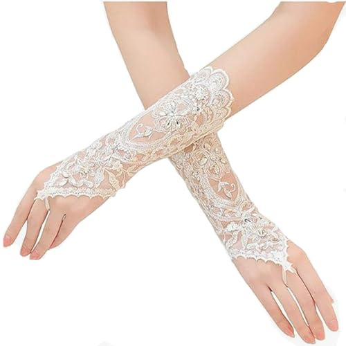 Cubahop mariage dentelle Crystal gloves blanc Fingerless gants longs gants de mariée à la main