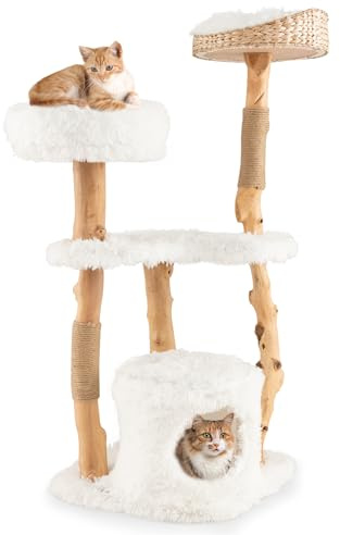 GOPLUS Arbre a Chat 48 x 48 x 124 CM à 5 Niveaux en Bois Massif avec Plateforme, Perchoir, Condo, 2 Griffoirs Recouvert de Jute, Arbre à Chat pour Se Reposer, Jouer, Ramper et Aiguiser