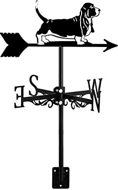 ANCNA-U 3D Dog Animal Metal Weather Vane, Weathervane Black Wrought Iron Look Wind Direction Indicator Roof Mount Decoration Accessories for Garden Patio, Basset Hound
