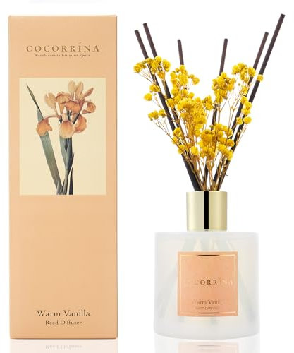 Cocorrína Set di diffusori a bastoncini, 200 ml, diffusore caldo alla vaniglia con 8 bastoncini di profumo per la casa, per camera da letto, bagno, soggiorno, casa e ufficio
