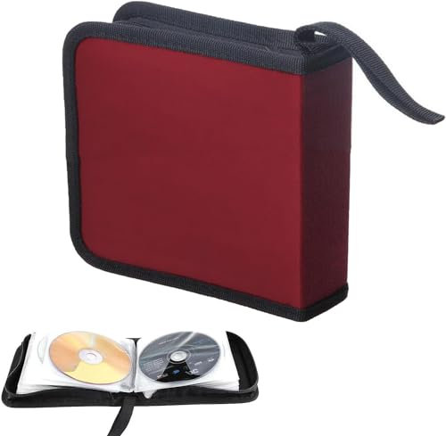 Ruikcoll Sac CD, Sac de Rangement CD pour Voiture et Maison, Sac de Rangement pour disques CD DVD pour 40 disques, Rouge