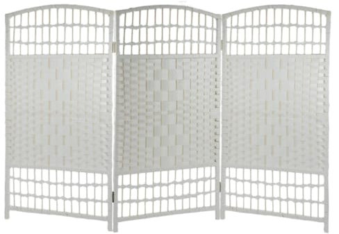 Dekorativer Raumtrennwand Trennwand Spanischer Paravent Freistehend Faltbar Umkleideraumabdeckung Paravent Raumteiler Rattan 3 Paneele Bereit des Kinderzimmers zur Balkon 100H x 150 cm (Weiß)