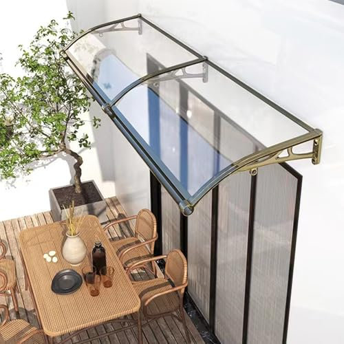 Vordach Haustür mit Seitenteil Rinne,Polycarbonat Transparent Türdach,Tür Fenster Markise Vordach Pavillion Regenschutz,Vordach für Haustür Aluminium Champagner-Gold Metallgestell (150 x 80cm)