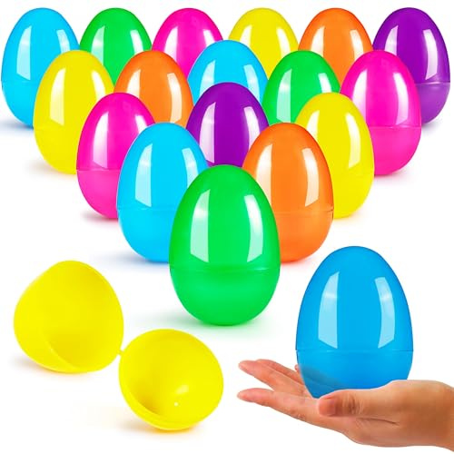 JOYIN 18 stycken 8 cm (3,15 tum) stora påskägg, tomma fyllbara påskägg, färgglada lysande plastägg i stora mängder för påskäggsjakt, för att fylla godis, fest gästgåva