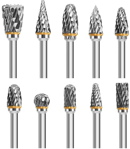 UCEC Tungsten Carbide Burr Set for Dremel Rotary Tool Accessories, Carbide Die Grinder Bits, 1/8” Shank, for Dremel Drill Bits, Metal Drill Bits, Wood Carving Drill Bit, Rotary Burr Drill Bit, 10pcs