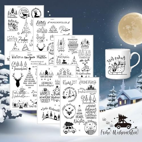 6 Pcs Rub On Sticker Weihnachten, Kerzen Sticker Weihnachten, Rub On Aufkleber Weihnachten, Kerzen Folie Weihnachten, Rub On Sticker, Kerzenaufkleber, für MöBel, Glas, Holz, Diy Basteln Deko