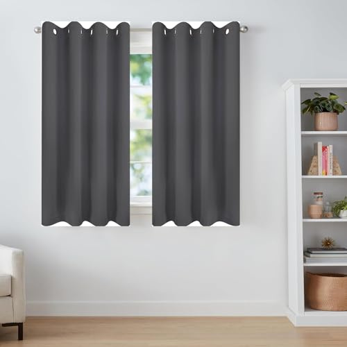 LIJIAO Lot de 2 Rideaux Occultants 115 x 115 cm Thermique Isolant Anti Froid Chaleur Rideaux Phonique Rideau Cuisine Moderne Installation Facile pour Maison Chambre, Gris Foncé