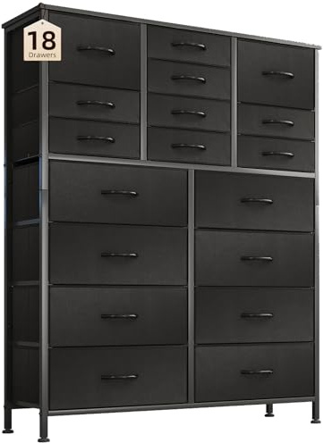 CAIYUN Chest of Drawers with 18 Drawers， Dressers & Chests of Drawers for Bedroom， Storage Drawers for Kids， Bedroom Furniture Toy Storage Clothes Storage Cabinet, Black