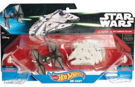 Coffret 2 vaisseaux Starfighter - tie Fighter + Le millenninum Falcon 7.5cm - The Force Awakens - véhicule Engin - Set pour Star Wars + Carte Tigre