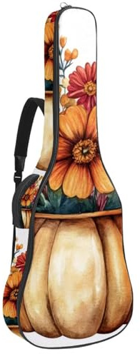 Gitarrentasche in voller Größe, wasserdichte Gitarren-Abdeckung, Tragetasche für akustische klassische E-Gitarren, Aquarell-Blumenmuster mit Kürbisen, Blumen und Beeren, Mehrfarbig 04, 42.9x16.9x4.7
