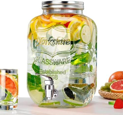 Juice Dispenser for Parties, Leakproof Drink Pitcher, Food Grade Clear Iced Beverage Container, Spill Resistant Jug, Ideal for Lemonade, Sangria, Picnics and Barbecues, Clear