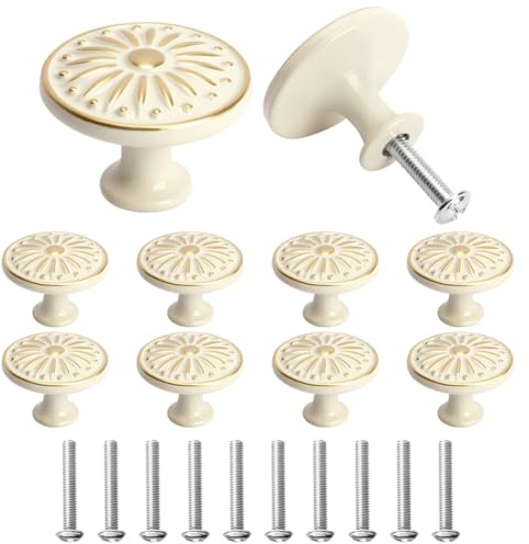 Ainiv 10pz Bianco Pomello Cabinet, Pomolo per Mobili Rotondo, Maniglia per Armadietto 30 mm, Pomelli per Armadietti con Viti per Porte Armadietti Cassetti e Guardaroba Accessori Mobili
