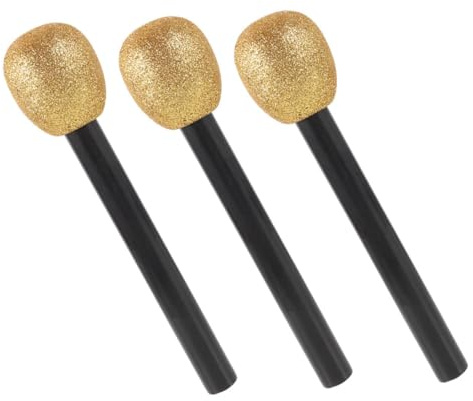 IMIKEYA Lot de 3 Microphones Jouets en Mousse Pailletée Dorée pour Garçon et Filles Légers et Faciles à Tenir, pour Fêtes et Karaoké Enfantin