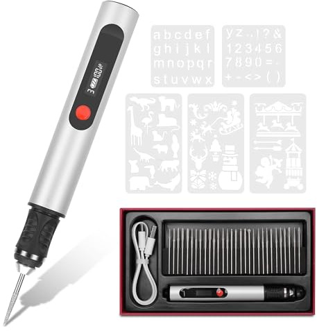 Penna elettrica per incisione rotante, Penna incisore mini USB ricaricabile con 30 bit, MAX 21.000 RPM, kit strumenti DIY per incisione di gioielli, vetro, plastica, legno, metallo