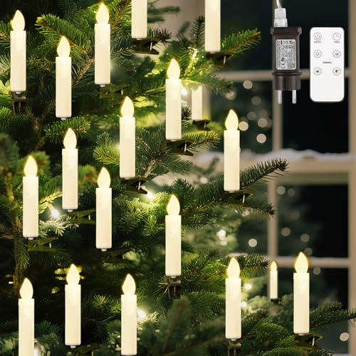 Lewondr 30 LED Árbol de Navidad Vela Luces, Parpadeo Clip en Velas sin Llama con Temporizador a Distancia y 4 Modos, Luces de Vacaciones para los Árbol de Navidad, Beige