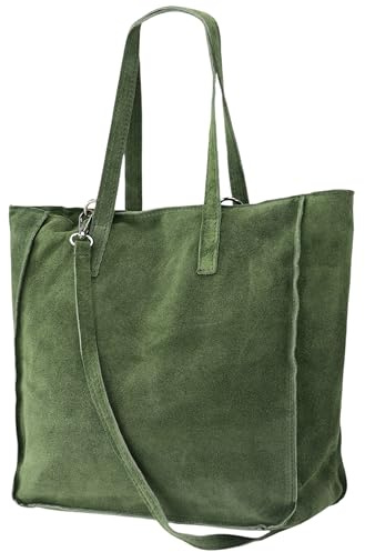 Damen Henkeltasche aus echtem Wildleder – Mittelgroßer Shopper Schulterriemen – Handtasche Schultertasche mit Reißverschluss & Innenfach 37x13x29 cm Cristina G566
