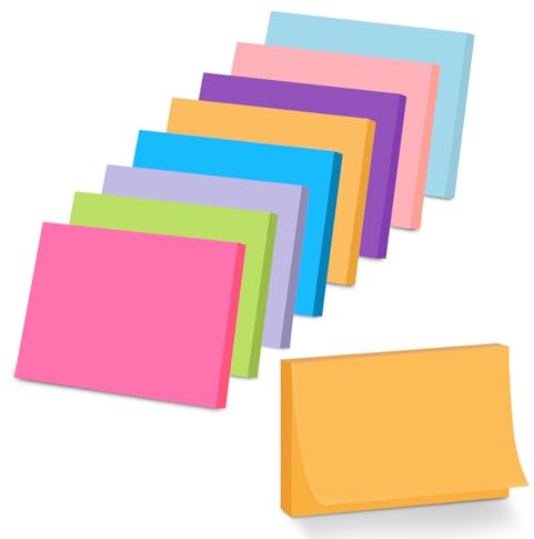 8 Blocs de Notes Autocollantes Grand Format, 76 x 127 mm Sticky Notes, 80 Feuilles par Bloc, 8 Couleurs Vives, Notes Adhésives Amovibles pour le Bureau, les Études, la Planification et la Maison