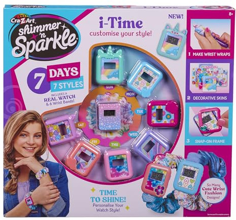 CRA-Z-Art Shimmer N Sparkle I Time Real Working Digital Watch with Decorative Skins, pop on Frames and Scrunchie Wrist wrap Straps for Girls Aged 8+