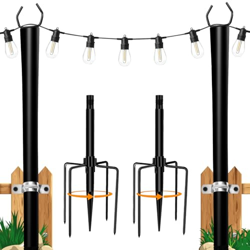 Un Conjunto De 2 String Light Pole De 2,5m Con Soporte de la cadena de lámparas Ajustable De Altura De Gancho, Adecuado Para Terrazas, Patios, Patios Traseros, Jardines, Porches, Fiestas