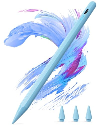 Kingone Stift für Apple iPad 2018-2026, 2X Schnellladung, kompatibel mit iPad 6~11th,Pro 11/12.9/13,Air 3~5th,Air 11/13,Mini 7/6/5th, mit Magnetischer Haftung, Palm Rejection & Neigung, Blau.