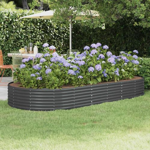 HaoChrymec Fioriera Rialzata in Acciaio, Design Ovale con Supporti Interni, Cassoni per Orto Rialzato, Aiuola Rialzata da Esterno, per Giardino e Balcone, Colore Antracite, 296x140x36 cm
