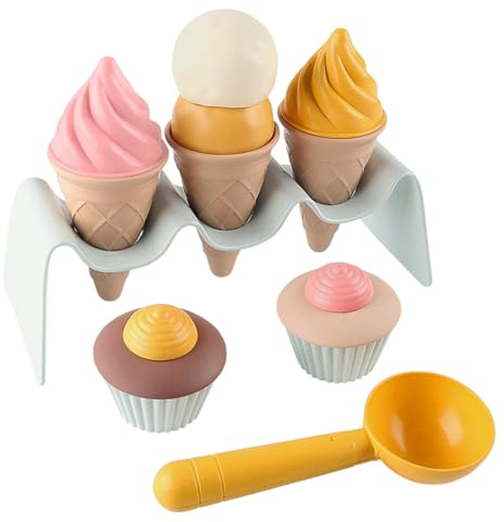 NIDONE Eiscreme-Spielset (7-teilig), realistisches, entwicklungsförderndes PP-Spiel-Eiscreme-Set für Kinder, abnehmbares, interaktives, waschbares DIY-Kleinkindspielzeug für Zuhause, Strand, Garten
