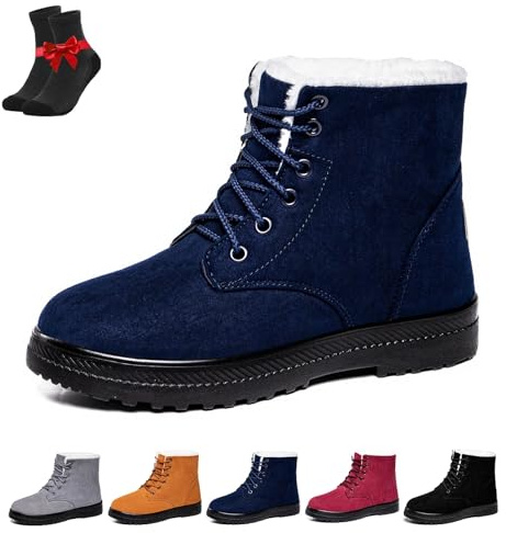 Kirposh Stivali da neve invernali da donna, stivaletti in pelle scamosciata con fodera in pelliccia calda, impermeabili, antiscivolo, con lacci, for esterni, casual(Blue,35 EU)