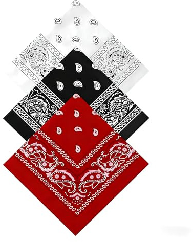 3 Stueck Bandana Set Rot Schwarz Weiss Paisley Halstuch Damen Herren | Kopftuch Haarband Nickituch, Atmungsaktiv Sport Festival, klassisches Muster vielseitig, Baumwollmischung weich