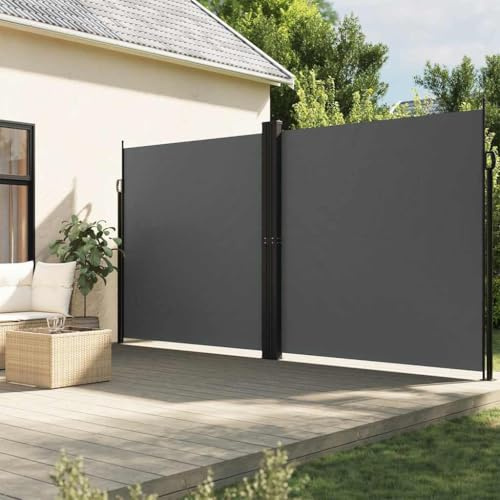 WITREE Toldo Lateral Retráctil Toldos Exterior terraza Pantalla Enrollable Mampara de Privacidad Protector Solar a Prueba de Viento para Jardín Balcón Terraza-Antracita-220 x 1200 cm