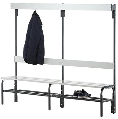 Sypro | Umkleidebank mit Aluminiumleisten | HxT 1650 x 375 mm | einseitig | Länge 2000 mm | 6 Haken | anthrazit | Schuhrost