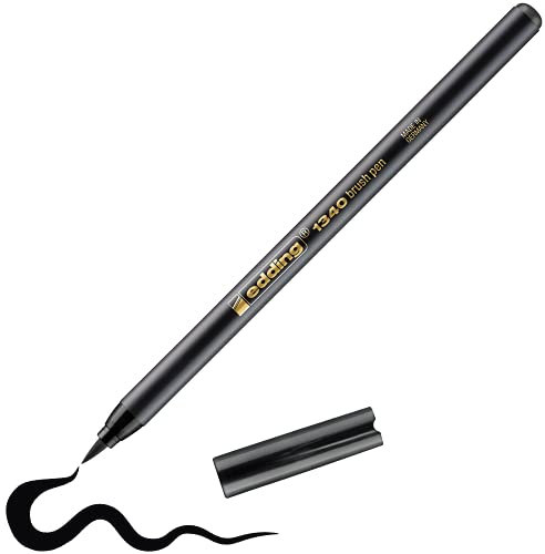 edding 1340 Pinselstift - schwarz - 1 Stift - flexible Pinselspitze - Filzstift zum Malen, Schreiben und Zeichnen - Bullet Journals, Hand-Lettering, Mandalas, Kalligraphie