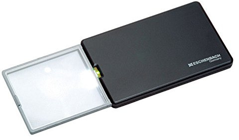 Taschenleuchtlupe easyPOCKET [Eschenbach 152110] Vergrößerung und Licht im Scheckkartenformat, Farbe: Schwarz, Vergrößerung: 3X, Dioptrie: 8