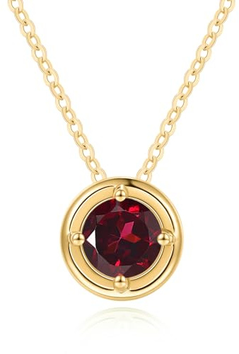 Carleen Solide 14 Karat 585 Gold Damen Kette mit Rund Geburtsstein Januar Granat Anhänger Halskette, Valentinstag Geschenkschmuck für Damen Mädchen - Anhänger Durchmesser: 8.5 mm
