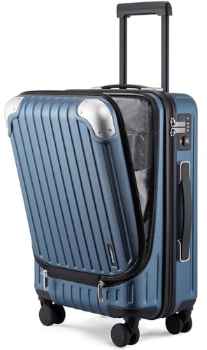 LEVEL8 Koffer Trolleys Hartschalen Leicht ABS+ PC Handgepäck Hartschalen-Koffer Trolley Rollkoffer Reisekoffer，TSA, 4 Rollen, 55 cm, 36 Liter,Blau